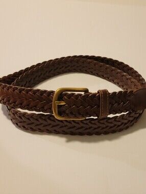 VTG Hand Braided Leather Belt Made In Mexico Brass Hardware Brown Unisex L
